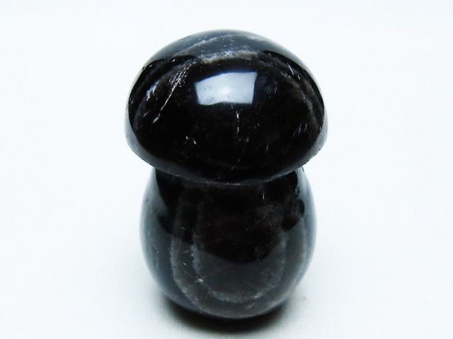 モリオン 純天然 黒水晶 きのこ 置物[T653-4101]