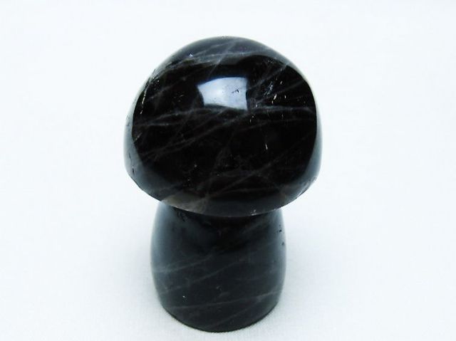 モリオン 純天然 黒水晶 きのこ 置物[T653-4124]