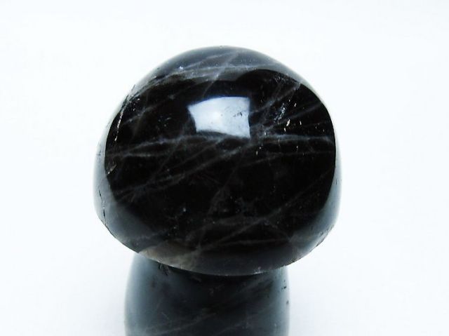 モリオン 純天然 黒水晶 きのこ 置物[T653-4124]