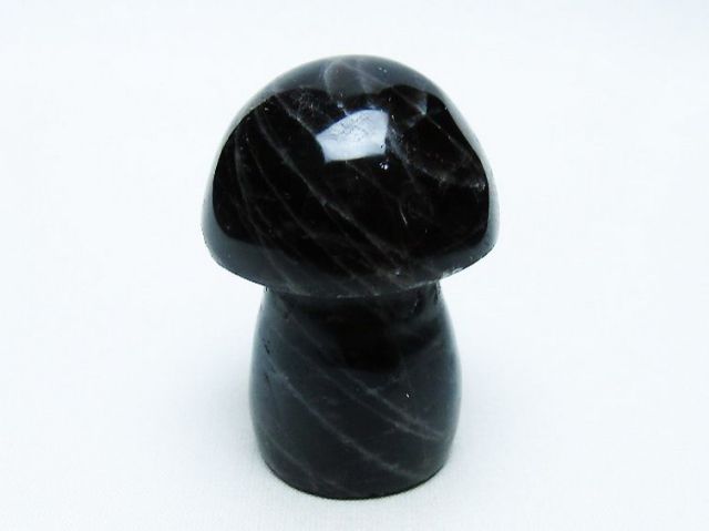モリオン 純天然 黒水晶 きのこ 置物[T653-4124]