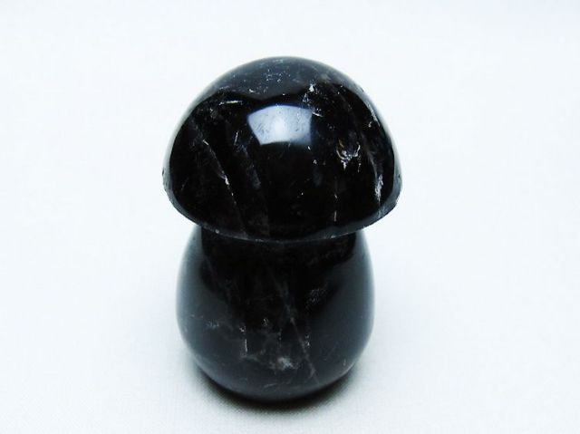モリオン 純天然 黒水晶 きのこ 置物[T653-4129]