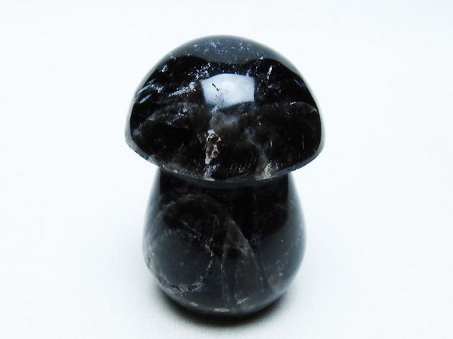 モリオン 純天然 黒水晶 きのこ 置物[T653-4129]