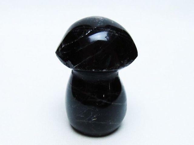 モリオン 純天然 黒水晶 きのこ 置物[T653-4145]