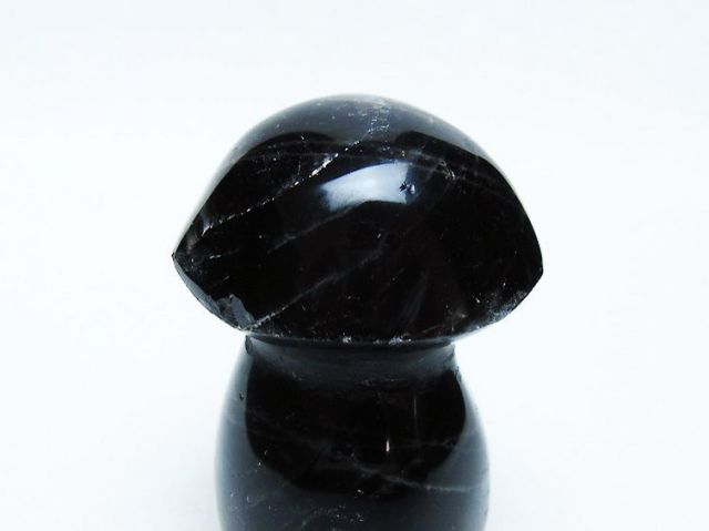 モリオン 純天然 黒水晶 きのこ 置物[T653-4145]