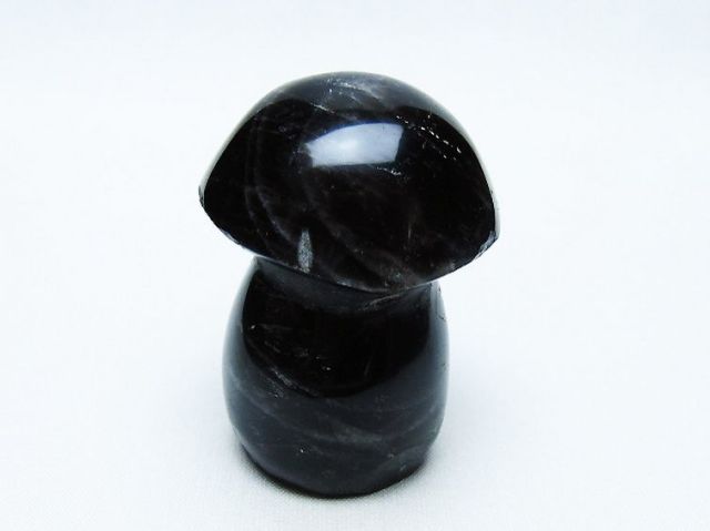 モリオン 純天然 黒水晶 きのこ 置物[T653-4145]