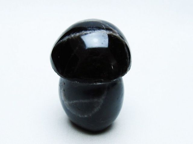 モリオン 純天然 黒水晶 きのこ 置物[T653-4156]