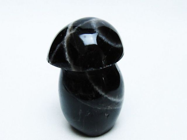 モリオン 純天然 黒水晶 きのこ 置物[T653-4156]