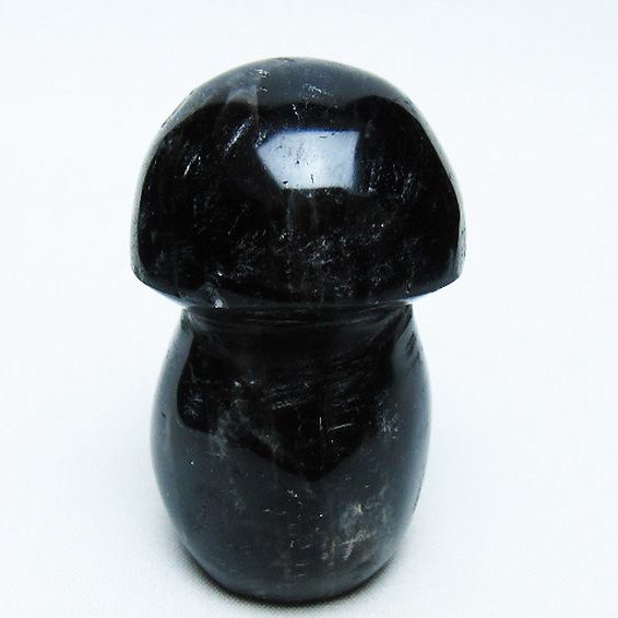 モリオン 純天然 黒水晶 きのこ 置物[T653-4164]