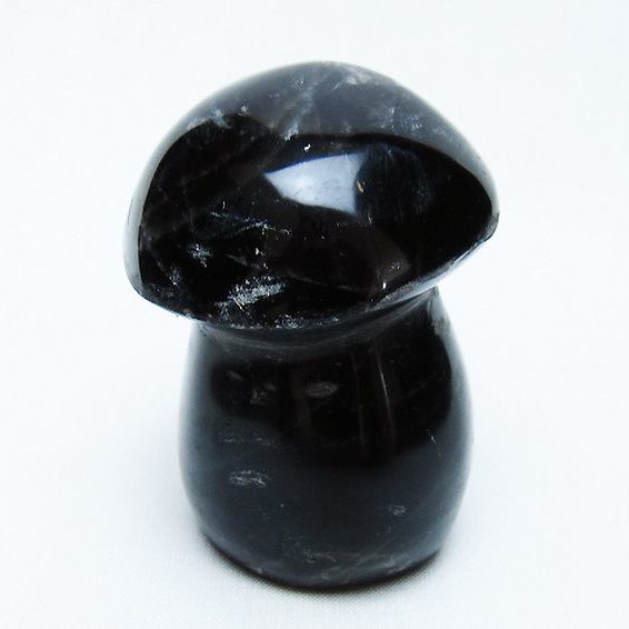 モリオン 純天然 黒水晶 きのこ 置物[T653-4297]