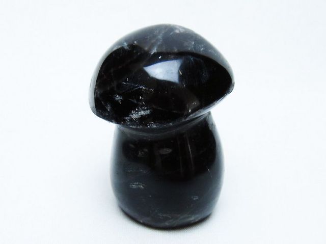 モリオン 純天然 黒水晶 きのこ 置物[T653-4297]
