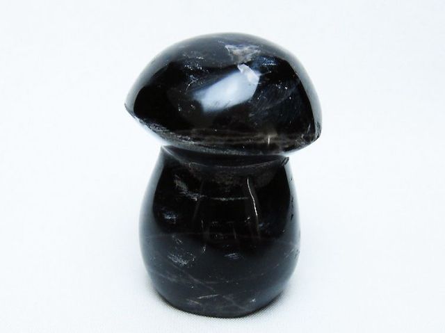 モリオン 純天然 黒水晶 きのこ 置物[T653-4297]