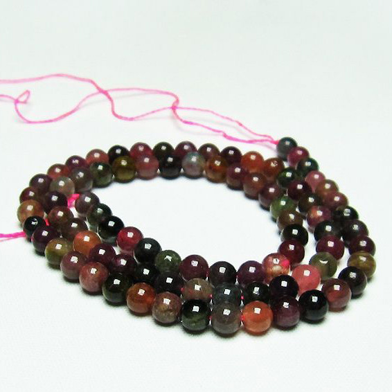 ミックスカラー トルマリン 一連 ビーズ5mm[T75-6825]