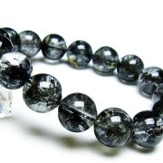 ブラックエレスチャルクォーツ骸骨水晶ブレスレット14mm