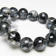 ブラックエレスチャルクォーツ 骸骨水晶 ブレスレット 18mm [t124-5382]