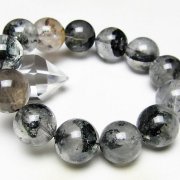 ブラックエレスチャルクォーツ 骸骨水晶 ブレスレット 18mm [t124-5773]