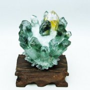 天然石　緑と黒の模様 木製台座付き　約5.７キロ 心利 8mmグリーンタイガーアイブレスレット(GREEN TG): 『岩座(いわく