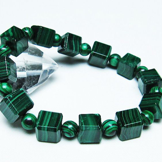 パワーストーン  マラカイト キューブ ブレスレット[T115-4009]