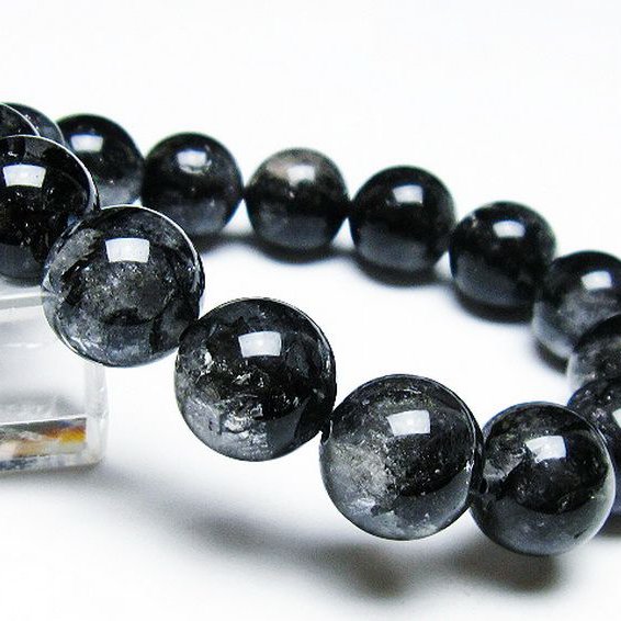 ブラックエレスチャルクォーツ 骸骨水晶 ブレスレット 14mm [T124-4830]