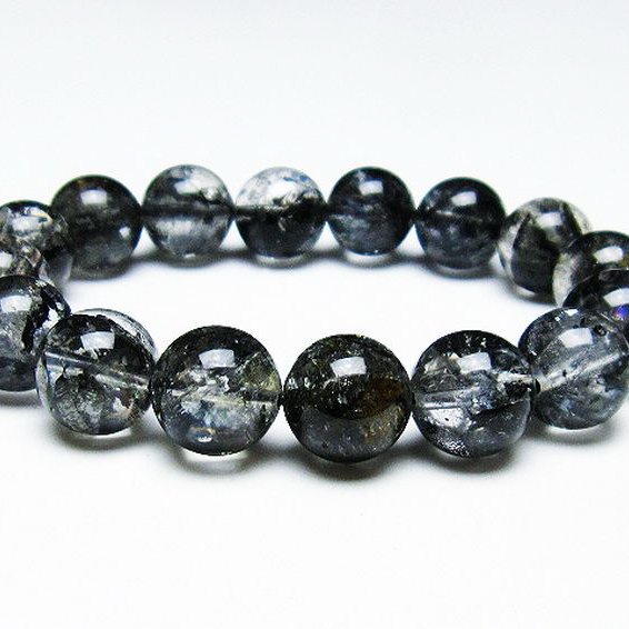 ブラックエレスチャルクォーツ?骸骨水晶 ブレスレット 13mm [T124-4845]