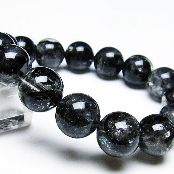 ブラックエレスチャルクォーツ 骸骨水晶 ブレスレット 14mm [T124-4852]