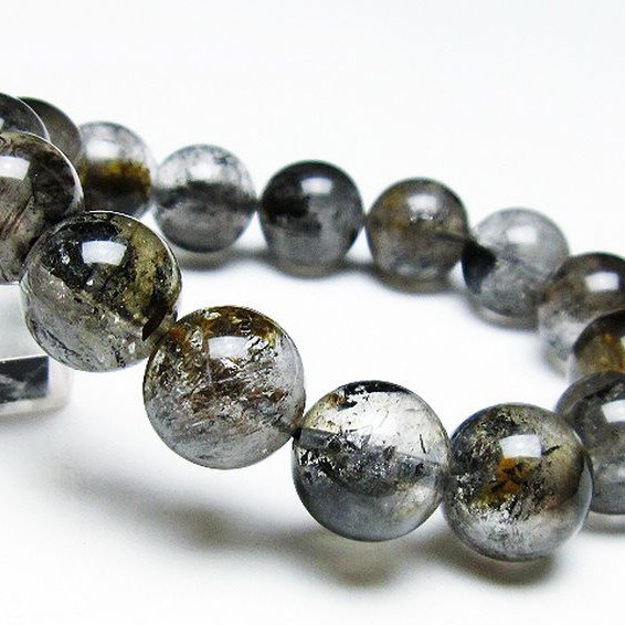 ブラックエレスチャルクォーツ 骸骨水晶 ブレスレット 14mm [T124-4892]