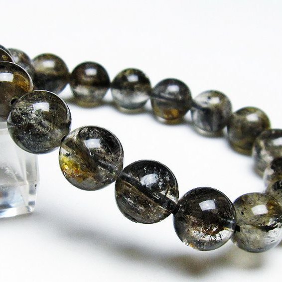 ブラックエレスチャルクォーツ 骸骨水晶 ブレスレット 11mm [T124-4923]