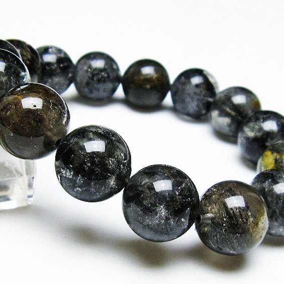 ブラックエレスチャルクォーツ 骸骨水晶 ブレスレット 14mm [T124-4939]