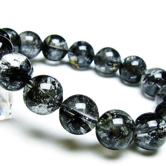 ブラックエレスチャルクォーツ 骸骨水晶 ブレスレット 14mm [T124-5039]
