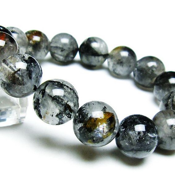 ブラックエレスチャルクォーツ 骸骨水晶 ブレスレット 14mm [T124-5078]