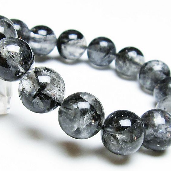 ブラックエレスチャルクォーツ 骸骨水晶 ブレスレット 14mm [T124-5184]