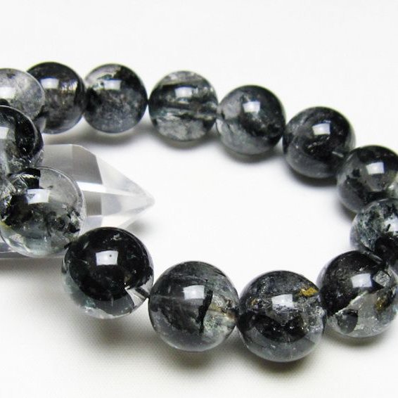 ブラックエレスチャルクォーツ 骸骨水晶 ブレスレット 16mm [t124-5366]