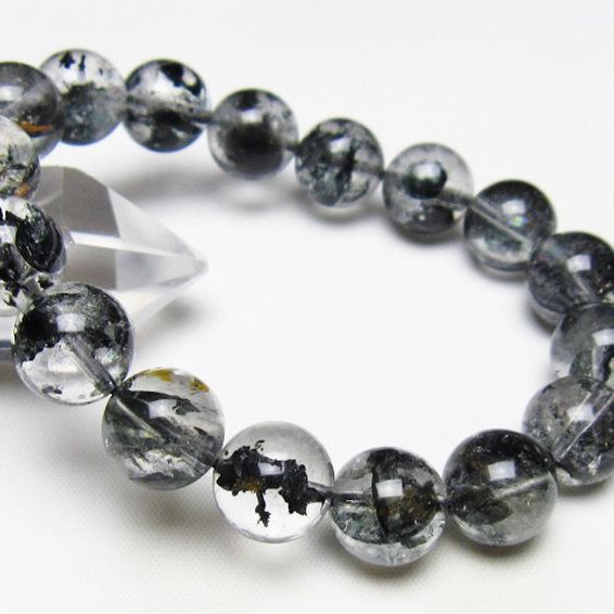 ブラックエレスチャルクォーツ 骸骨水晶 ブレスレット 12mm [t124-5371]
