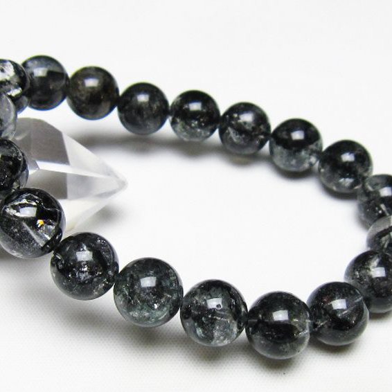 ブラックエレスチャルクォーツ 骸骨水晶 ブレスレット 10mm [t124-5377]