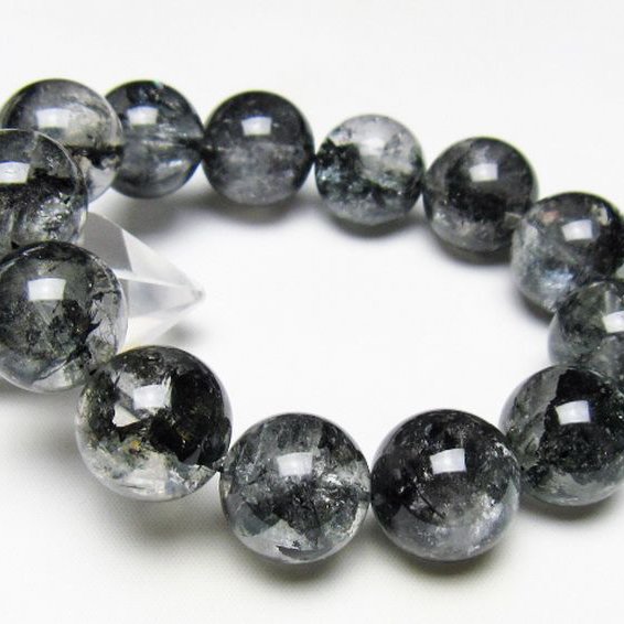 ブラックエレスチャルクォーツ 骸骨水晶 ブレスレット 18mm [t124-5382]