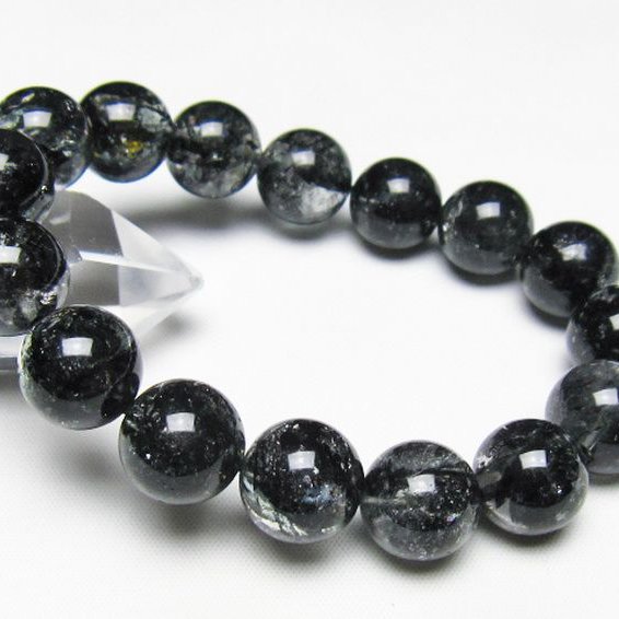 ブラックエレスチャルクォーツ 骸骨水晶 ブレスレット 14mm [t124-5398]