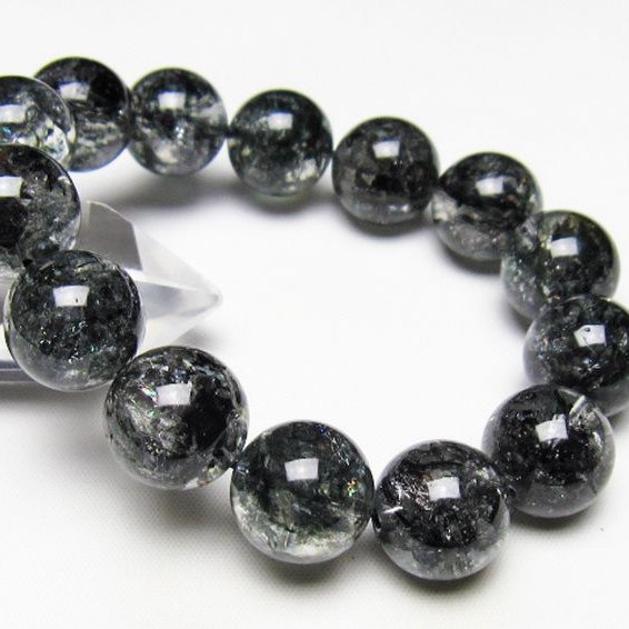 ブラックエレスチャルクォーツ 骸骨水晶 ブレスレット 16mm [t124-5403]