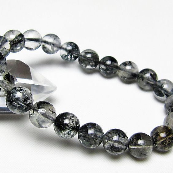 ブラックエレスチャルクォーツ 骸骨水晶 ブレスレット 10mm [t124-5552]
