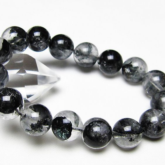 ブラックエレスチャルクォーツ 骸骨水晶 ブレスレット 13mm [t124-5561]