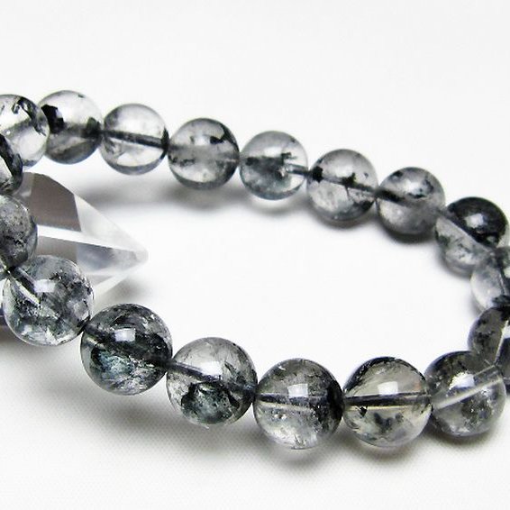 ブラックエレスチャルクォーツ 骸骨水晶 ブレスレット 12mm [t124-5593]