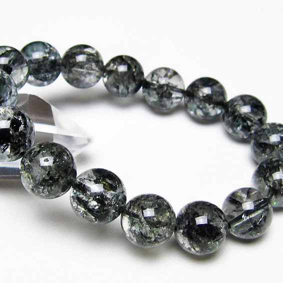 ブラックエレスチャルクォーツ 骸骨水晶 ブレスレット 13mm [t124-5675]