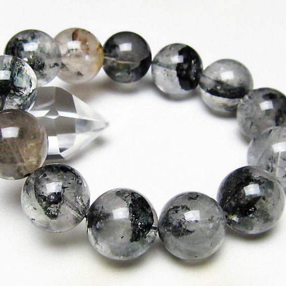 ブラックエレスチャルクォーツ 骸骨水晶 ブレスレット 18mm [t124-5773]
