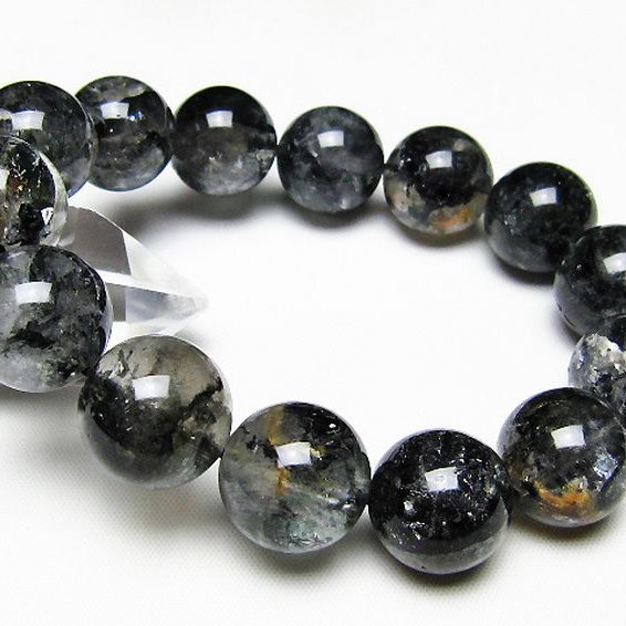ブラックエレスチャルクォーツ 骸骨水晶 ブレスレット 16mm [t124-5838]