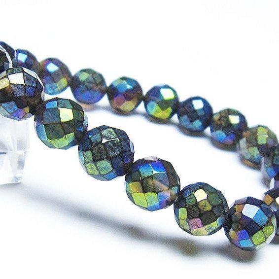 レインボーオーラ 64面カット ブレスレット 10mm [T125-6491]