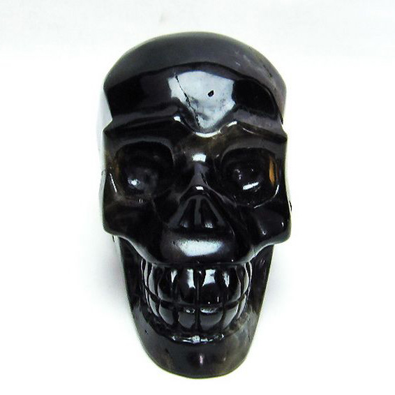 モリオン 純天然 黒水晶 ドクロ 置物[T130-2024]