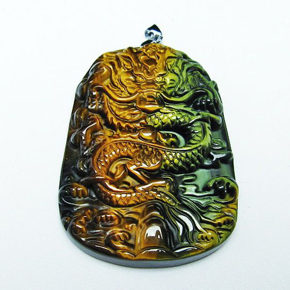 パワーストーン 天然石 タイガーアイ 手彫り龍 ペンダント[T152-1005]