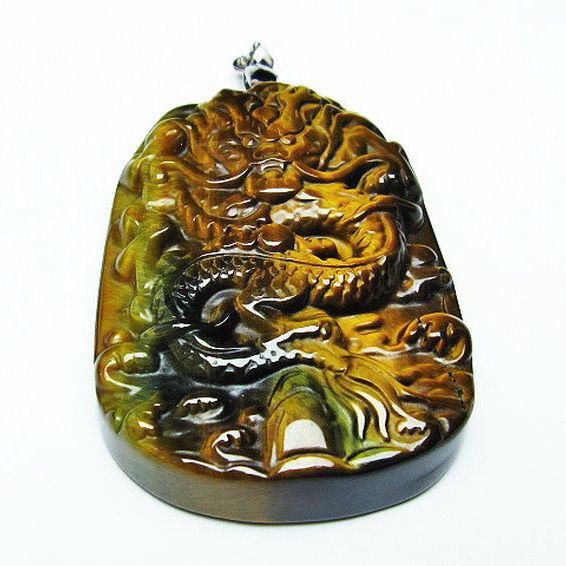 タイガーアイ 手彫り龍 ペンダント[T152-908]