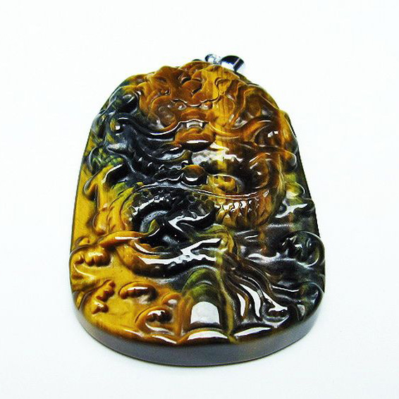 タイガーアイ 手彫り龍 ペンダント[T152-914]