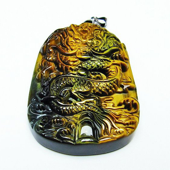 タイガーアイ 手彫り龍 ペンダント[T152-928]
