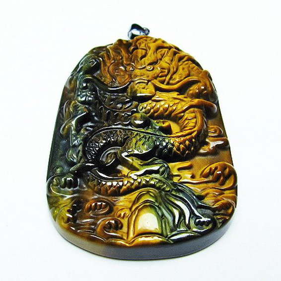 タイガーアイ 手彫り龍 ペンダント[T152-940]