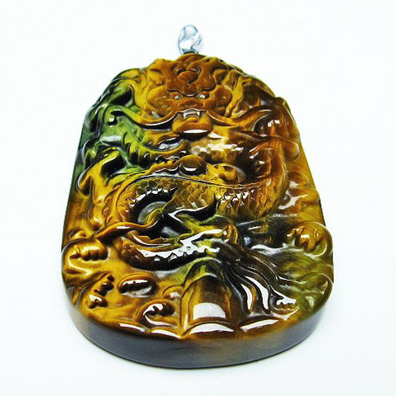 タイガーアイ 手彫り龍 ペンダント[T152-951]